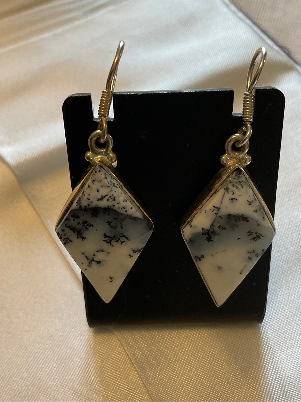 Source Unknown Dendritic Opal Diamond-Shaped Drop Earrings in White and Black